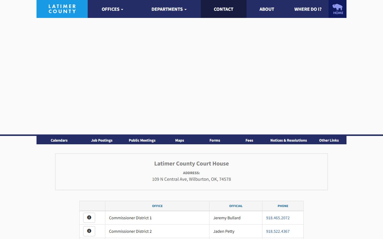 Latimer County inmate records contact directory for sheriff and court clerk
