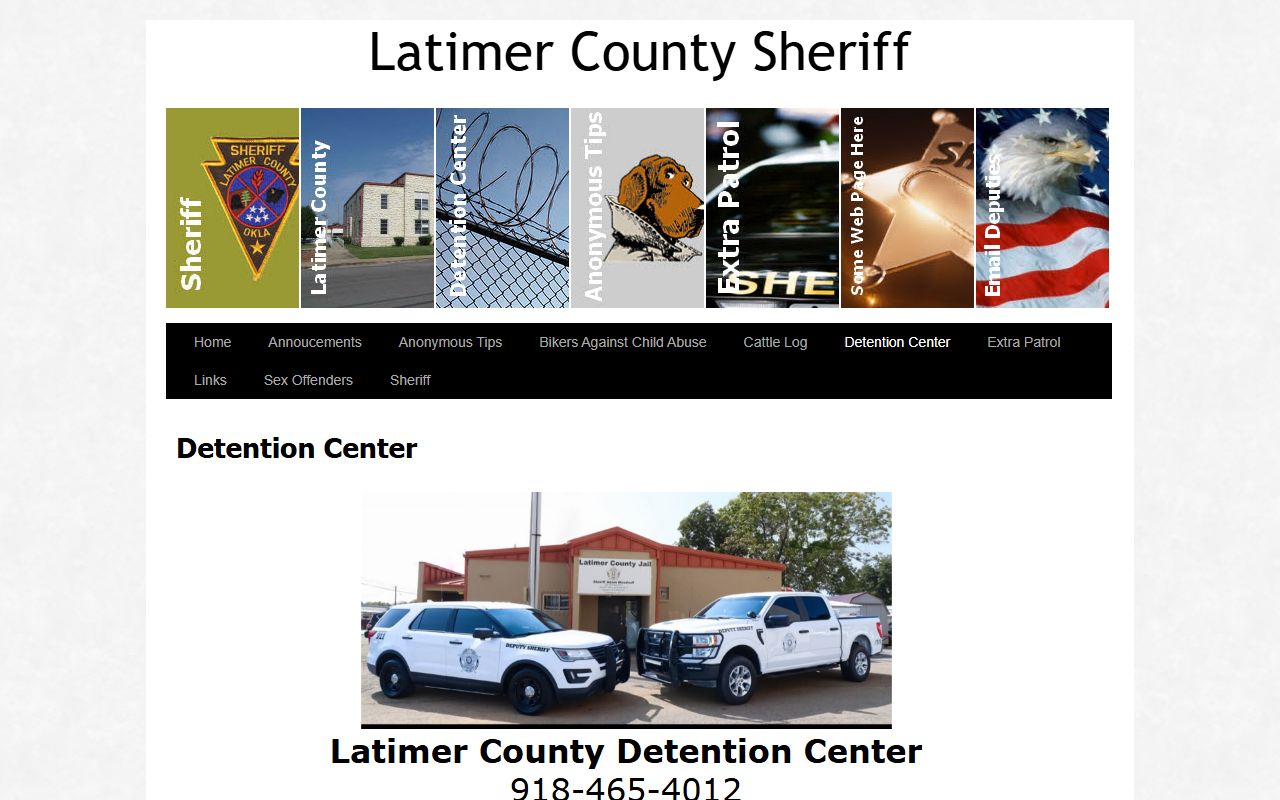 Latimer County inmate population roster table on the sheriff detention page
